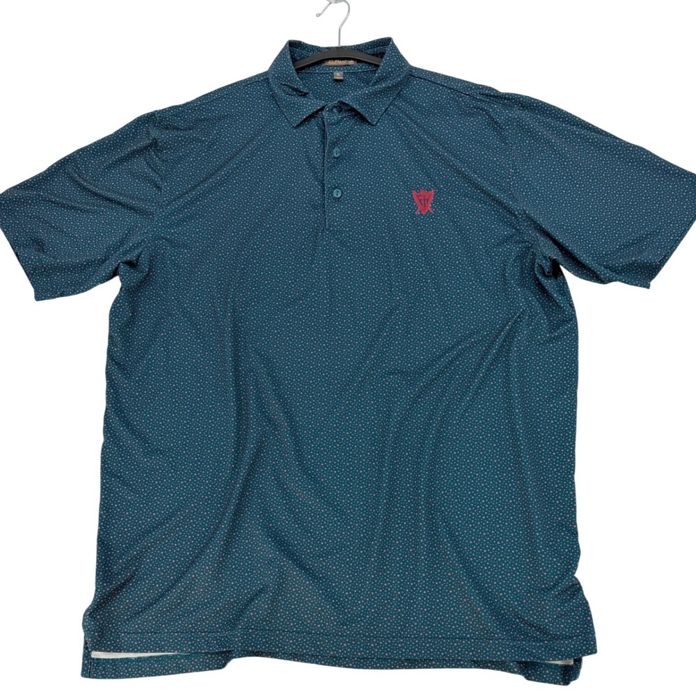 Peter Millar Summer Comfort Golf Polo XL Teal Pink Star‎ Print Shirt